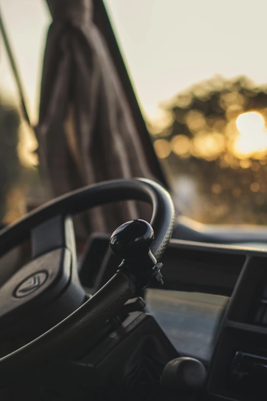 the interior of a vehicle with the view outside