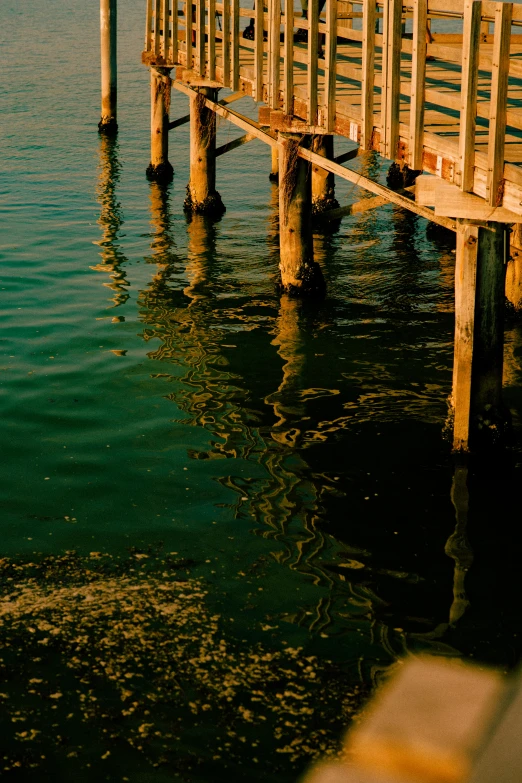 two people are standing on the dock on the lake