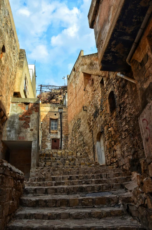 a set of stone stairs lead to another area