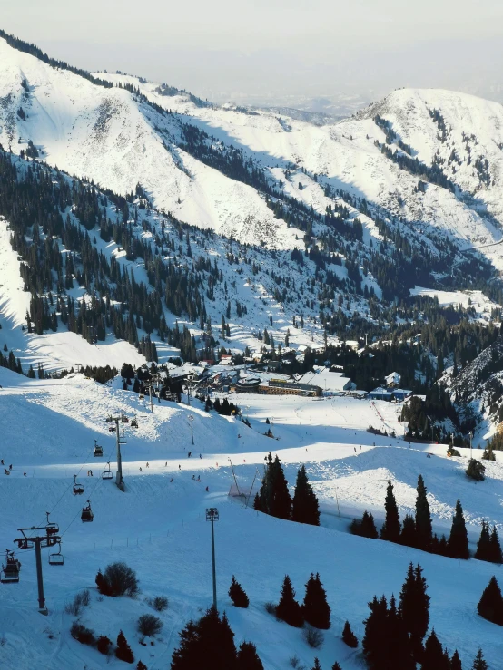 snowy landscape with a large mountain in the distance