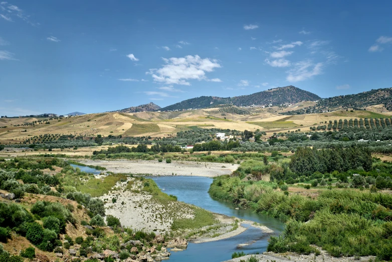 water running through a lush green landscape next to a river