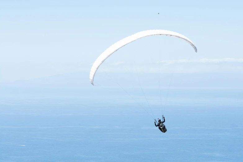 a person paragliding over the ocean on a sunny day