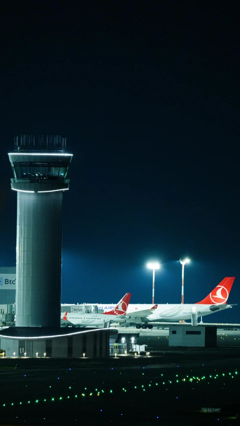 three passenger airplanes lined up at an airport