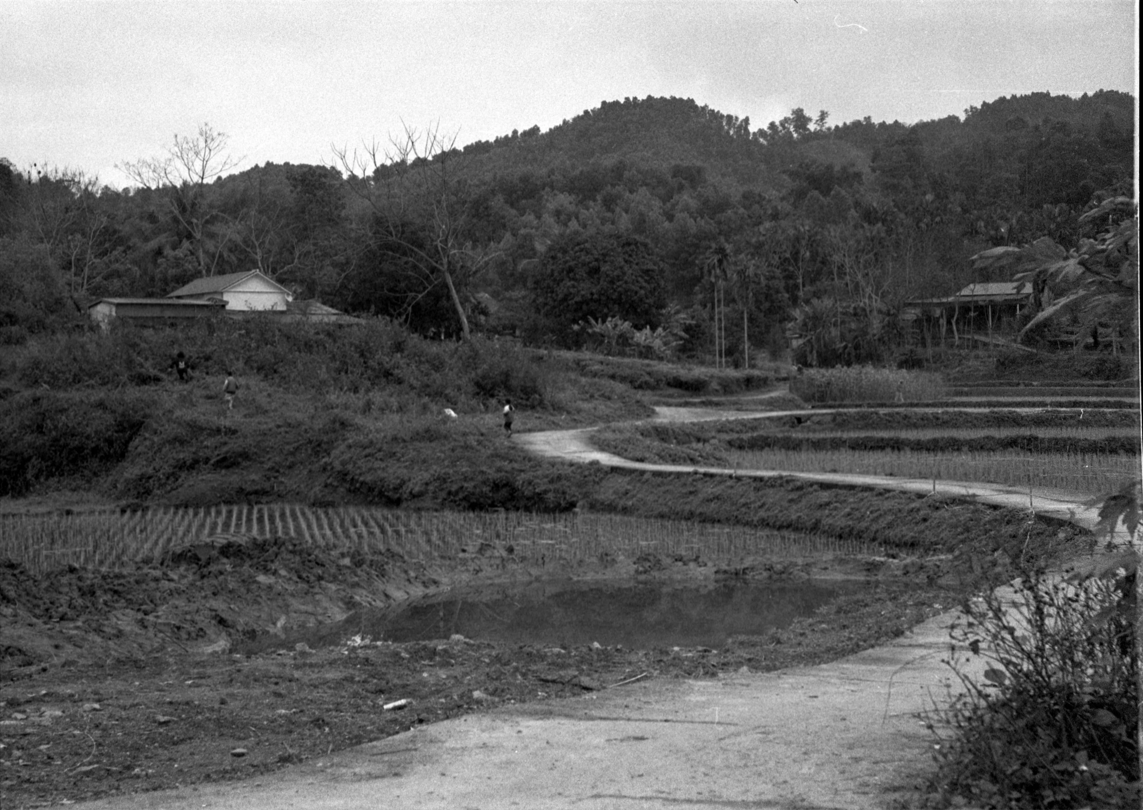 black and white pograph of people in countryside