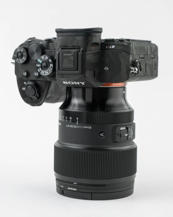 a camera with a large lens on the top