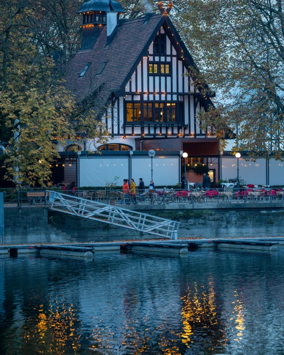 a building that is next to a body of water