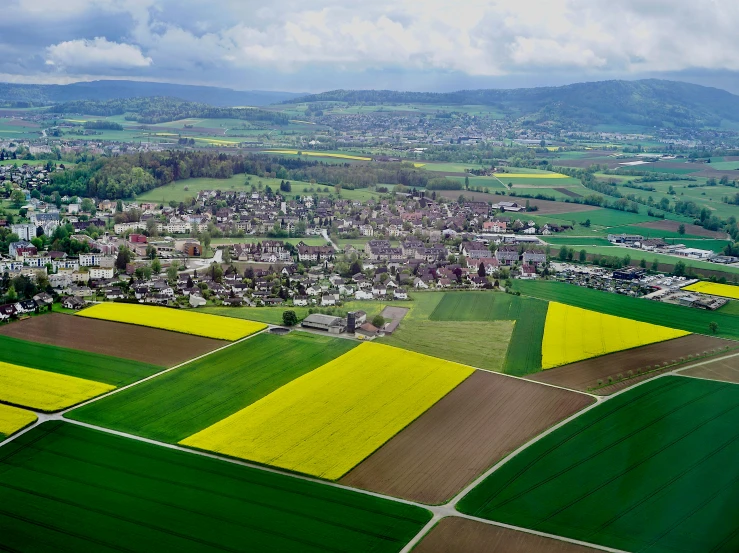 a po from a plane looking at a countryside and village