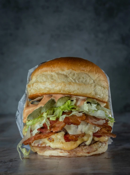 a cut in half sandwich on top of a table