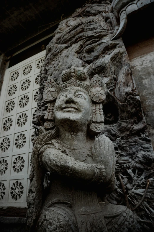 close up of an ornamental carving on a building