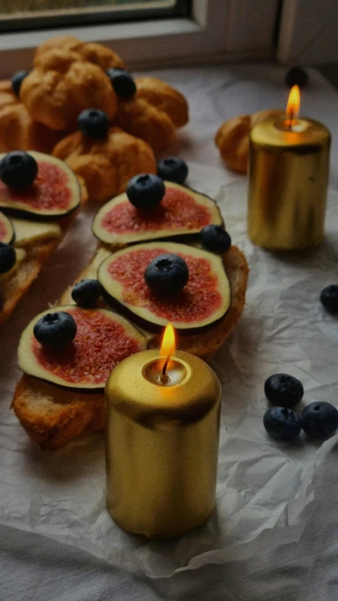 some pieces of bread that are filled with fruit