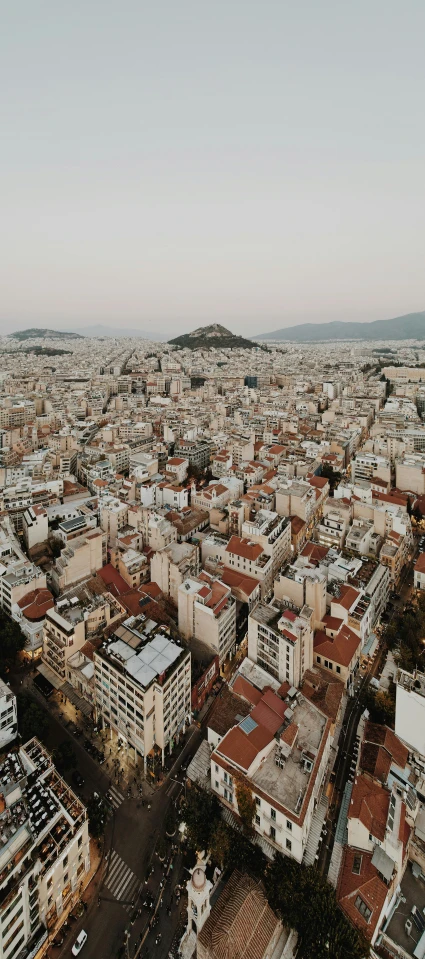 city skyline view taken from height of building in air