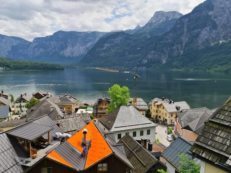 a bird's eye view of some buildings and mountains