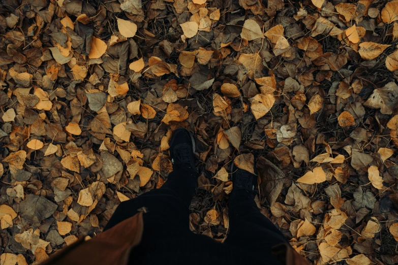 the view from the ground shows a person's feet