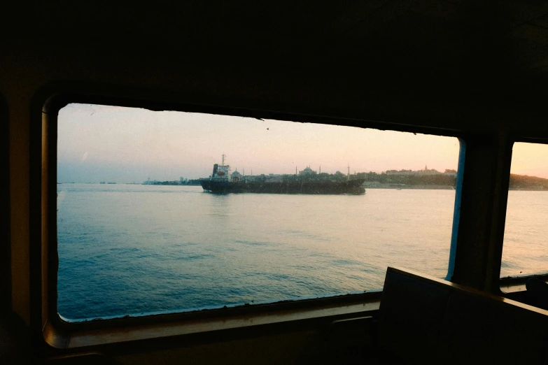 a ship is out of the water at sunset