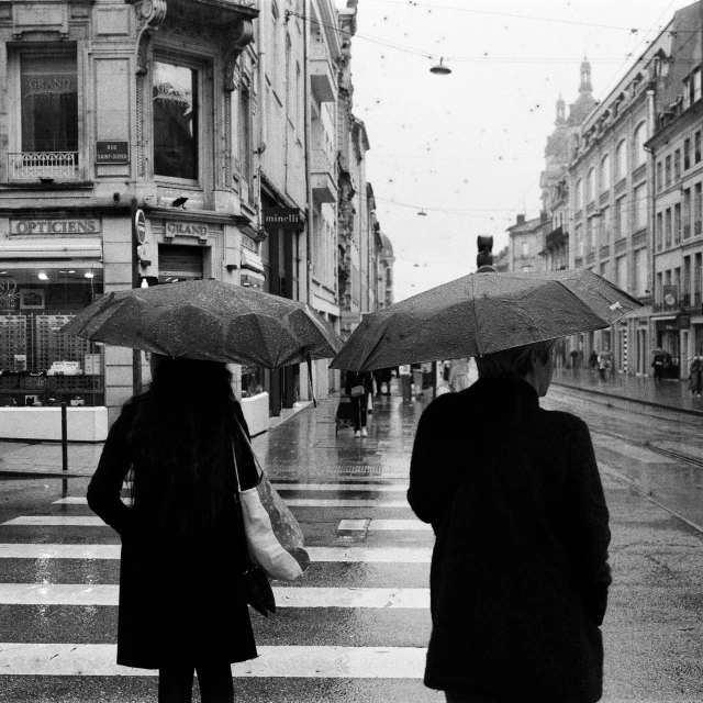 people on a crosswalk holding umbrellas over their heads