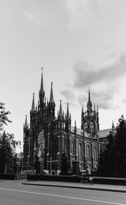 a black and white po of a large church