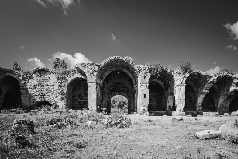 an old ruin building is pographed with a sky background