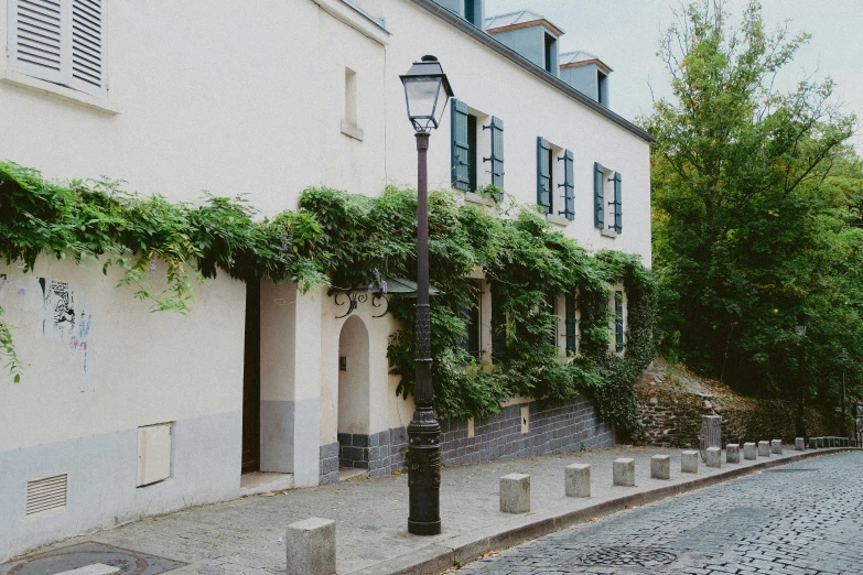 there is an old street and buildings on the other side