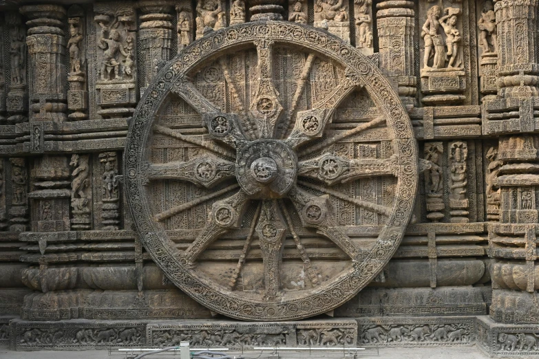 an intricate, intricately carved sculpture shows wheels and carvings