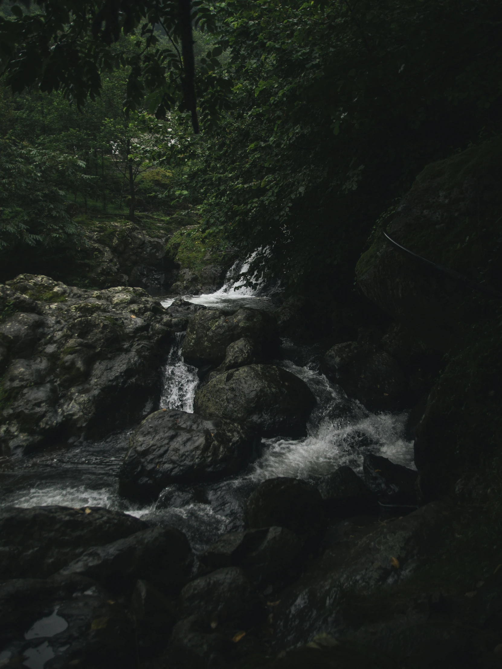 a stream that is flowing down from some rocks