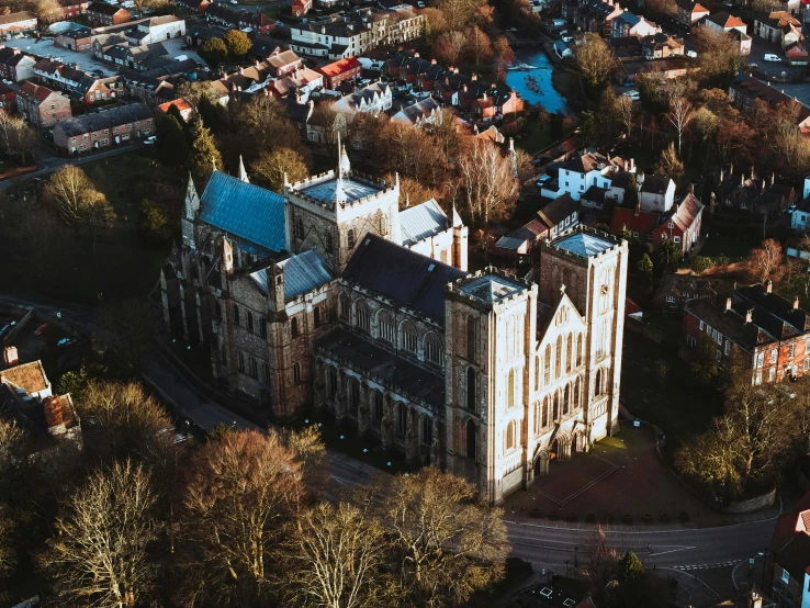 a view of an old cathedral from above