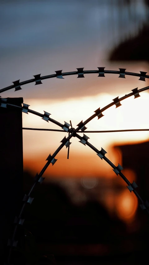 the sun rising behind the wires and looking at the sunset