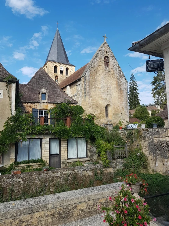 the building is very old and has ivy growing on it