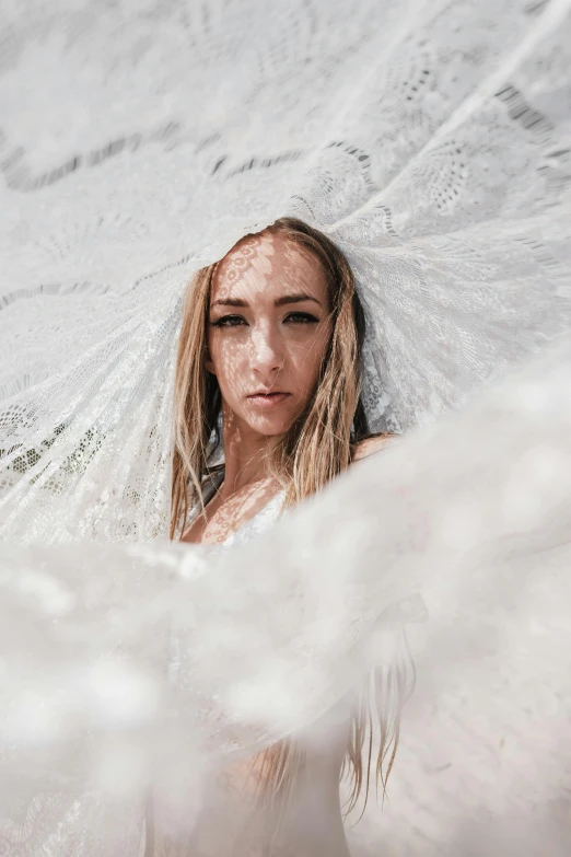 a beautiful woman with wedding veil in a dress