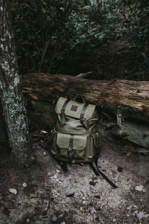 the backpacks are placed on the ground outside