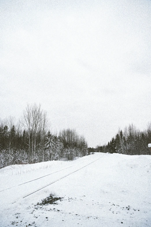 a road in the middle of winter covered in snow