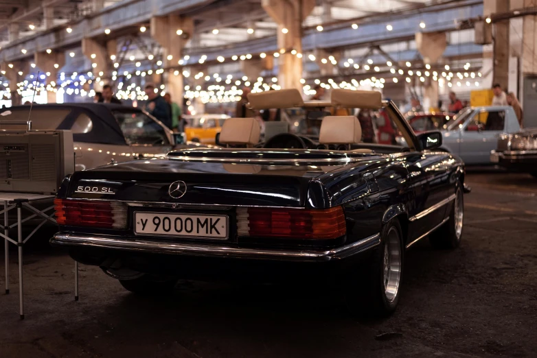 a car is parked in an industrial setting