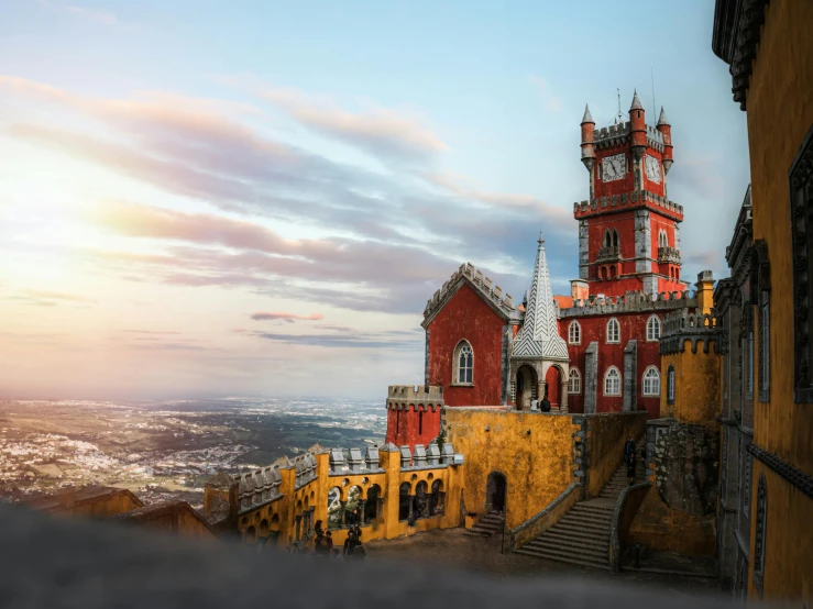 a picture taken from a building with a tower on top