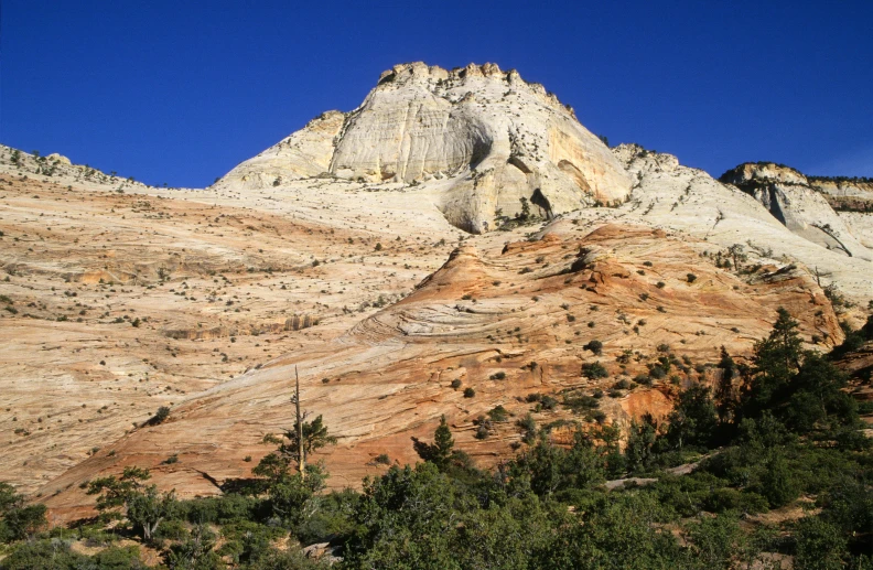 some very tall mountains with trees near by