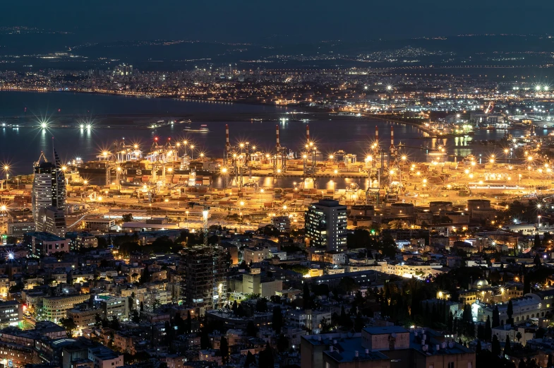 a city at night with lights and traffic