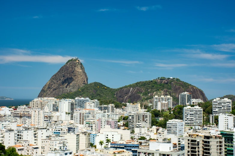 a city with lots of tall buildings and a mountain in the background