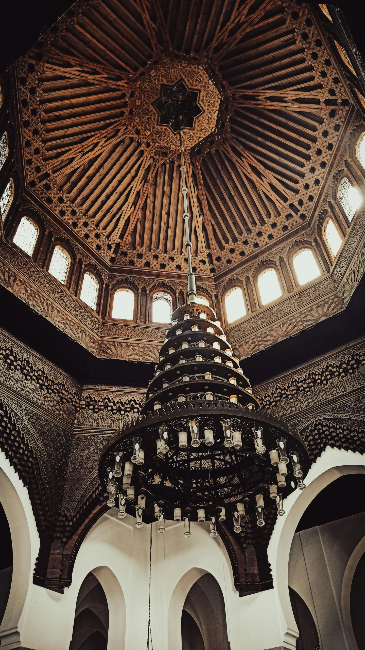 an intricate domed ceiling in a large room