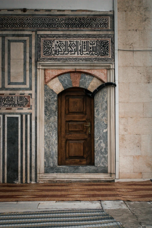 a wooden door is closed in the middle of the room