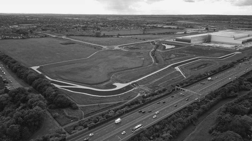 an aerial view of the road intersection