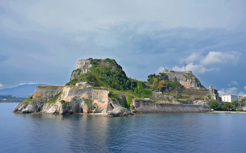 an island with a castle in the middle of it