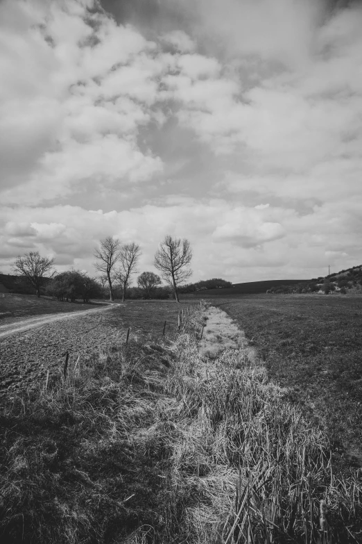 a black and white po of a dirt road