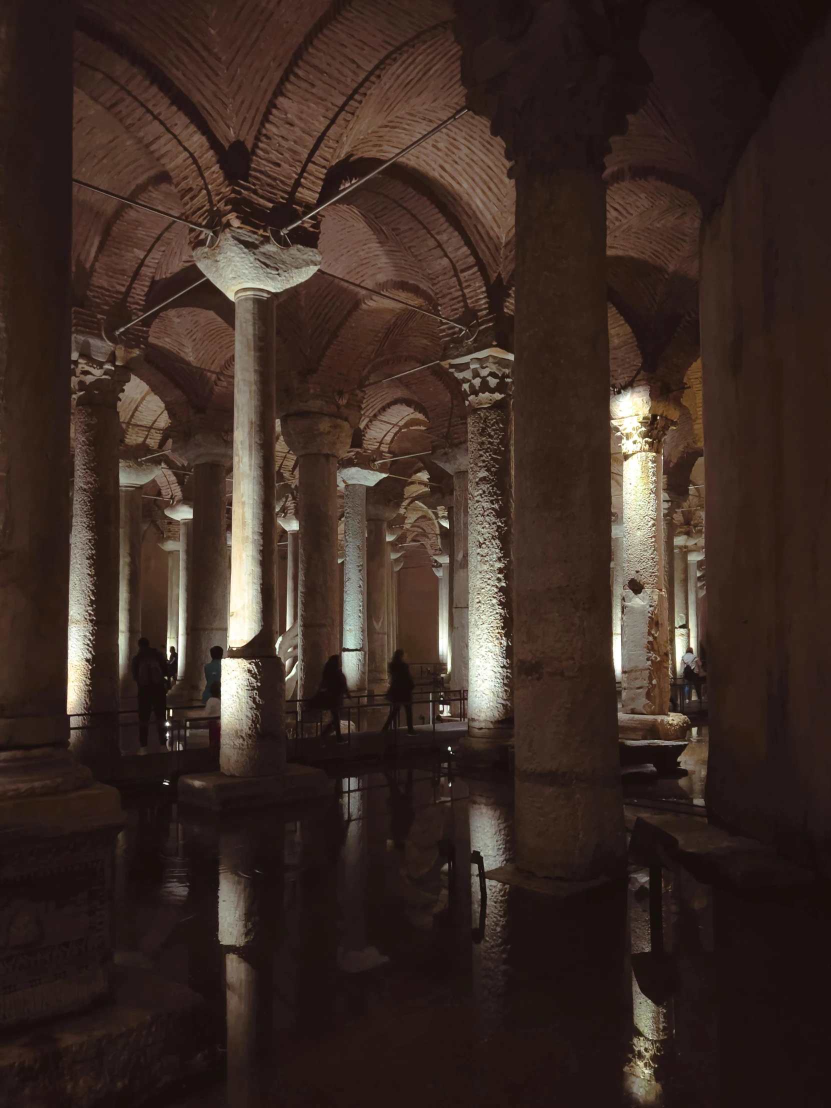 many columns are lit up inside a building