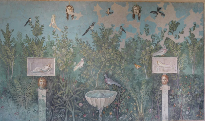 a wall mural is painted with birds on it