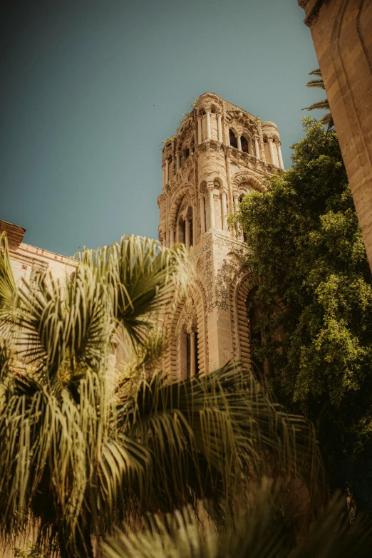 a very tall tower sitting next to some trees