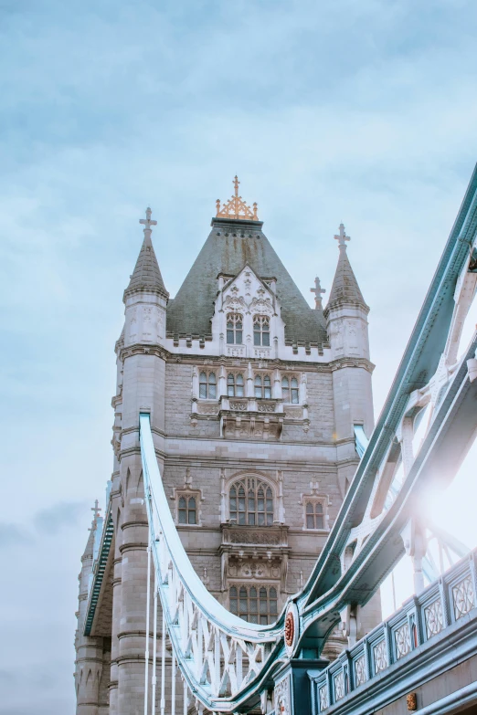 a building with a long white bridge on top of it