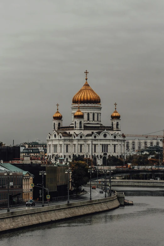 a city scene with a church in the middle