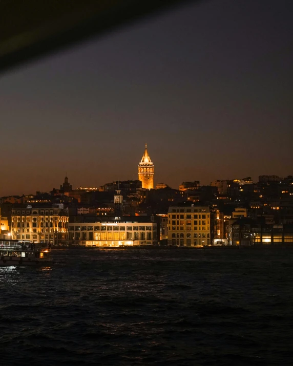 the night is seen with the buildings lit up