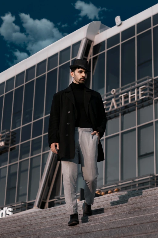 a man that is standing in front of a building