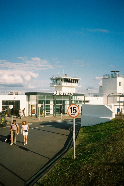 the airport terminal is set up by a nice sunny day