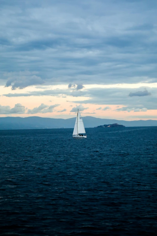 small sailboat in open water with sky in background