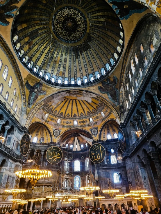 a large church with a group of people in it